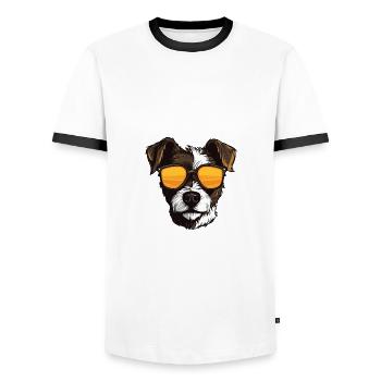 Jack Russel Terrier Hund Porträt Cool - Männer Kontrast-T-Shirt - Weiß/Schwarz - Vorne - AI Model Female 172 light (172cm) & AI Model Male 178 dark (178cm)
