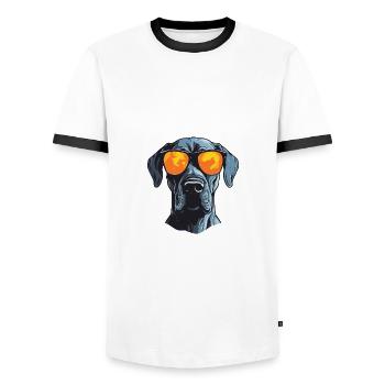 Great Dane Dog Cool Head Party - Men's Ringer Shirt - white/black - Front - AI Model Female 172 light (172cm) & AI Model Male 178 dark (178cm)