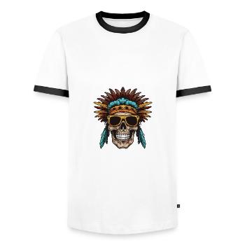 Crâne Apache Indien - T-shirt contrasté Homme - blanc/noir - Devant - AI Model Female 172 light (172cm) & AI Model Male 178 dark (178cm)