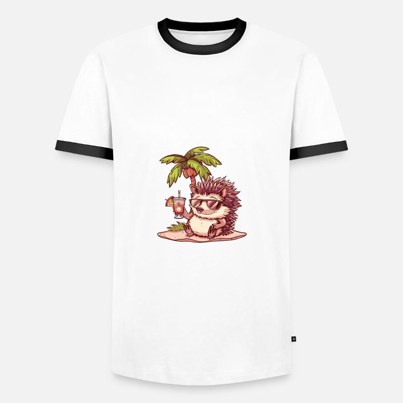 Hedgehog Summer Beach Comic - Men's Ringer Shirt - white/black