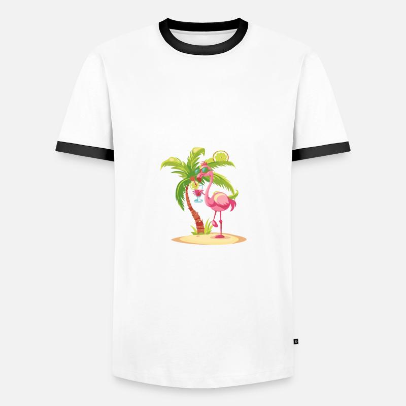 Flamingo Sommer Strand Comic - Männer Kontrast-T-Shirt - Weiß/Schwarz