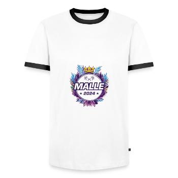 Malle 2024 - Men's Ringer Shirt - white/black - Front - AI Model Female 172 light (172cm) & AI Model Male 178 dark (178cm)