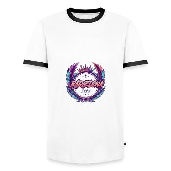 Armoiries de Barcelone 2024 - T-shirt contrasté Homme - blanc/noir - Devant - AI Model Female 172 light (172cm) & AI Model Male 178 dark (178cm)