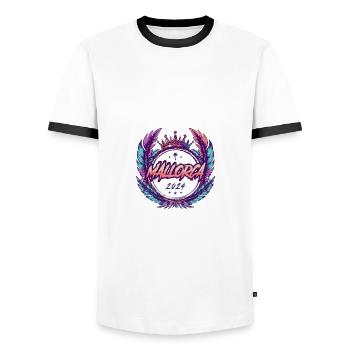 Mallorca 2024 Coat of Arms - Men's Ringer Shirt - white/black - Front - AI Model Female 172 light (172cm) & AI Model Male 178 dark (178cm)