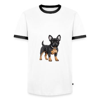 French Bulldog Dog - Men's Ringer Shirt - white/black - Front - AI Model Female 172 light (172cm) & AI Model Male 178 dark (178cm)