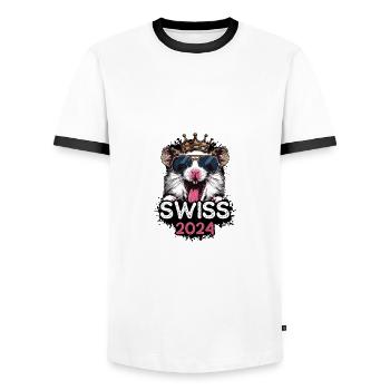 Switzerland 2024 Party Hamster Swiss - Men's Ringer Shirt - white/black - Front - AI Model Female 172 light (172cm) & AI Model Male 178 dark (178cm)