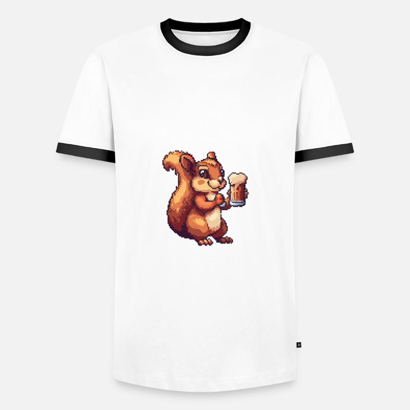 Eichhörnchen Bier Pixel - Männer Kontrast-T-Shirt - Weiß/Schwarz