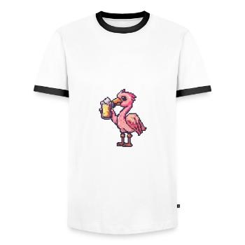 Flamingo Beer Pixel - Men's Ringer Shirt - white/black - Front - AI Model Female 172 light (172cm) & AI Model Male 178 dark (178cm)