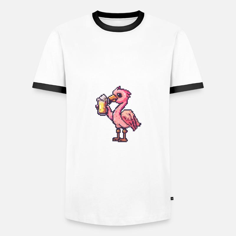 Flamingo Bier Pixel - Männer Kontrast-T-Shirt - Weiß/Schwarz