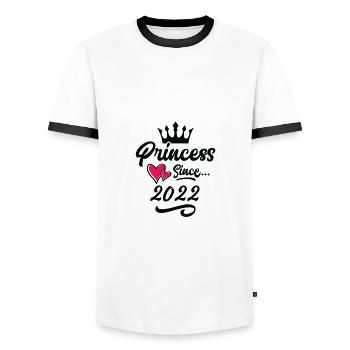 Anniversaire de la princesse 2022 - T-shirt contrasté Homme - blanc/noir - Devant - AI Model Female 172 light (172cm) & AI Model Male 178 dark (178cm)