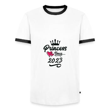 2023 Princess Birthday - Men's Ringer Shirt - white/black - Front - AI Model Female 172 light (172cm) & AI Model Male 178 dark (178cm)
