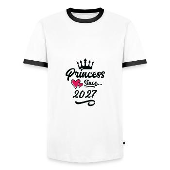 2027 Anniversaire de la princesse - T-shirt contrasté Homme - blanc/noir - Devant - AI Model Female 172 light (172cm) & AI Model Male 178 dark (178cm)