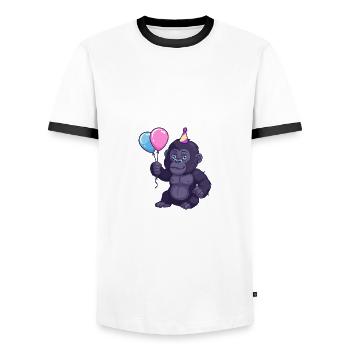 Bande dessinée d’anniversaire de gorille - T-shirt contrasté Homme - blanc/noir - Devant - AI Model Female 172 light (172cm) & AI Model Male 178 dark (178cm)