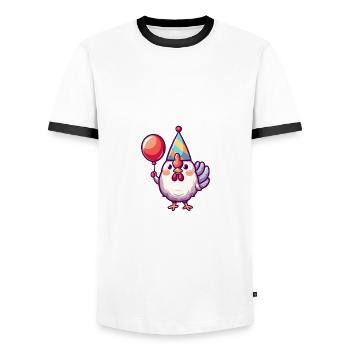 Hahn Geburtstag Comic - Männer Kontrast-T-Shirt - Weiß/Schwarz - Vorne - AI Model Female 172 light (172cm) & AI Model Male 178 dark (178cm)