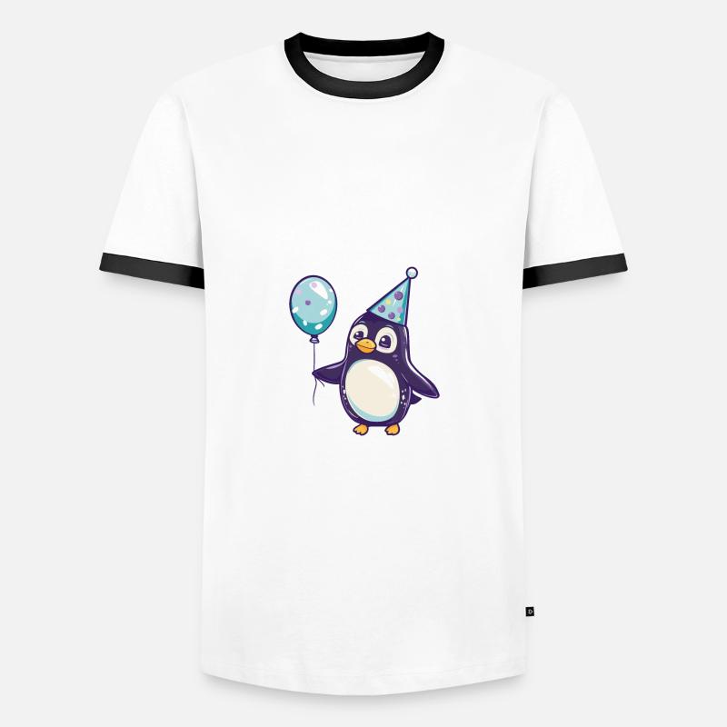 Penguin Birthday Comic - Men's Ringer Shirt - white/black