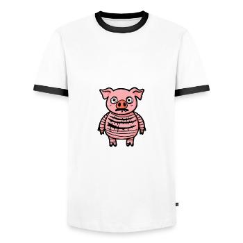 Pig Halloween Animal - Men's Ringer Shirt - white/black - Front - AI Model Female 172 light (172cm) & AI Model Male 178 dark (178cm)