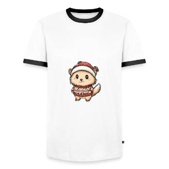 Hérisson Noël Bande dessinée - T-shirt contrasté Homme - blanc/noir - Devant - AI Model Female 172 light (172cm) & AI Model Male 178 dark (178cm)
