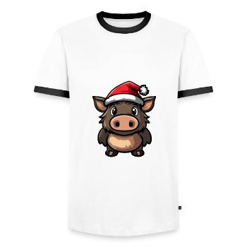 Cochon Noël Mignon Sanglier - T-shirt contrasté Homme - blanc/noir - Devant - AI Model Female 172 light (172cm) & AI Model Male 178 dark (178cm)