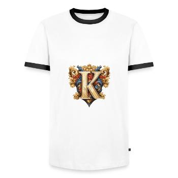 K Buchstabe Logo Krone - Männer Kontrast-T-Shirt - Weiß/Schwarz - Vorne - AI Model Female 172 light (172cm) & AI Model Male 178 dark (178cm)