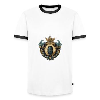 O Letter Logo Crown - Men's Ringer Shirt - white/black - Front - AI Model Female 172 light (172cm) & AI Model Male 178 dark (178cm)