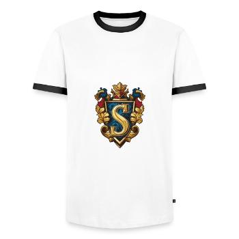 S Letter Logo Crown - Men's Ringer Shirt - white/black - Front - AI Model Female 172 light (172cm) & AI Model Male 178 dark (178cm)