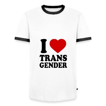 I love transgender trans gender - Männer Kontrast-T-Shirt - Weiß/Schwarz - Vorne - AI Model Female 172 light (172cm) & AI Model Male 178 dark (178cm)
