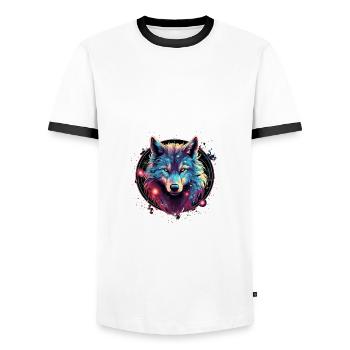 Cosmic Wolf Circle - Men's Ringer Shirt - white/black - Front - AI Model Female 172 light (172cm) & AI Model Male 178 dark (178cm)