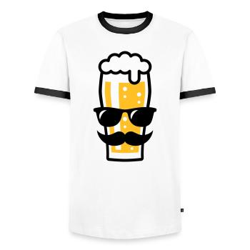 Verre à bière (bière / lunettes de soleil / moustache / 2C) - T-shirt contrasté Homme - blanc/noir - Devant - AI Model Female 172 light (172cm) & AI Model Male 178 dark (178cm)