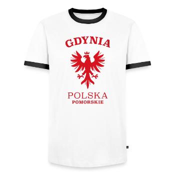 GDYNIA Polen Polska - Männer Kontrast-T-Shirt - Weiß/Schwarz - Vorne - AI Model Female 172 light (172cm) & AI Model Male 178 dark (178cm)