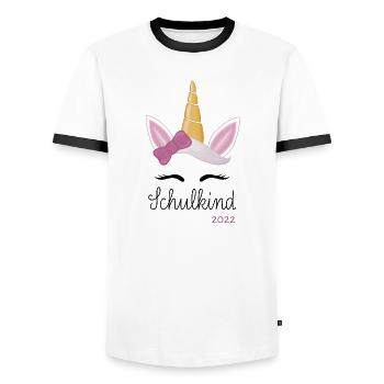 Einhorn Schulkind 2022 - Männer Kontrast-T-Shirt - Weiß/Schwarz - Vorne - AI Model Female 172 light (172cm) & AI Model Male 178 dark (178cm)