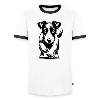 Jack Russell Terrier - T-shirt contrasté Homme - blanc/noir - Devant - AI Model Female 172 light (172cm) & AI Model Male 178 dark (178cm)