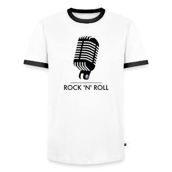 Old School Mic - Rock 'n' Roll - Men's Ringer Shirt - white/black - Front - AI Model Female 172 light (172cm) & AI Model Male 178 dark (178cm)