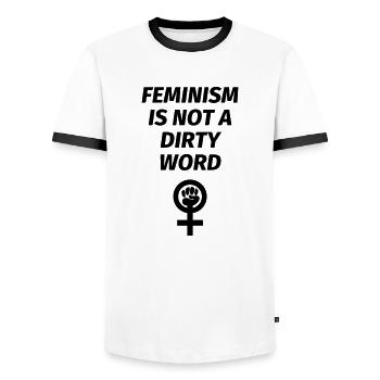 Feminism is not a dirty word - T-shirt contrasté Homme - blanc/noir - Devant - AI Model Female 172 light (172cm) & AI Model Male 178 dark (178cm)