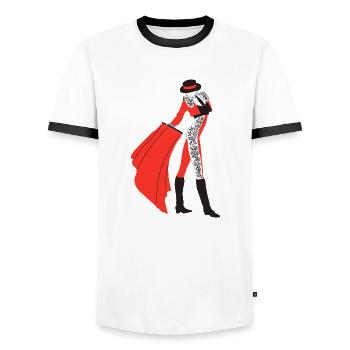 The matador - Men's Ringer Shirt - white/black - Front - AI Model Female 172 light (172cm) & AI Model Male 178 dark (178cm)