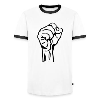 Clenched fist - Men's Ringer Shirt - white/black - Front - AI Model Female 172 light (172cm) & AI Model Male 178 dark (178cm)