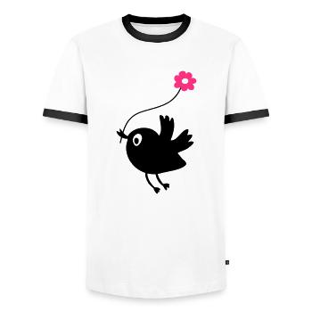 Fliegende Vögel halten Blume - Männer Kontrast-T-Shirt - Weiß/Schwarz - Vorne - AI Model Female 172 light (172cm) & AI Model Male 178 dark (178cm)