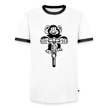 Funny monkey on bicycle - Men's Ringer Shirt - white/black - Front - AI Model Female 172 light (172cm) & AI Model Male 178 dark (178cm)