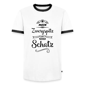 zwergspitz mein schatz hund - Männer Kontrast-T-Shirt - Weiß/Schwarz - Vorne - AI Model Female 172 light (172cm) & AI Model Male 178 dark (178cm)