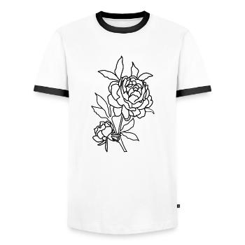 Line Art Rose - Men's Ringer Shirt - white/black - Front - AI Model Female 172 light (172cm) & AI Model Male 178 dark (178cm)