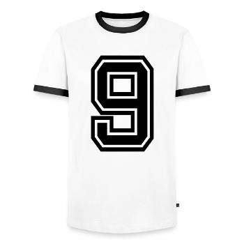 9 - Männer Kontrast-T-Shirt - Weiß/Schwarz - Vorne - AI Model Female 172 light (172cm) & AI Model Male 178 dark (178cm)