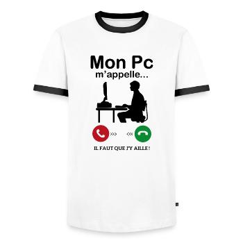 Mon Pc M'appelle Il faut que j'y ailler - T-shirt contrasté Homme - blanc/noir - Devant - AI Model Female 172 light (172cm) & AI Model Male 178 dark (178cm)