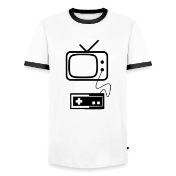 RETRO GAMING - Männer Kontrast-T-Shirt - Weiß/Schwarz - Vorne - AI Model Female 172 light (172cm) & AI Model Male 178 dark (178cm)