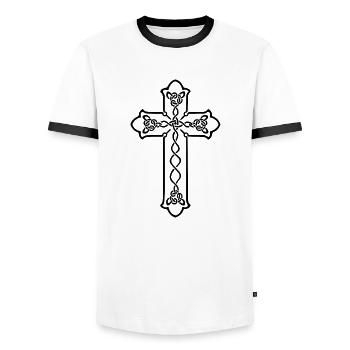 Wikinger Symbol Nordische Zeichen Kreuz Knoten - Männer Kontrast-T-Shirt - Weiß/Schwarz - Vorne - AI Model Female 172 light (172cm) & AI Model Male 178 dark (178cm)