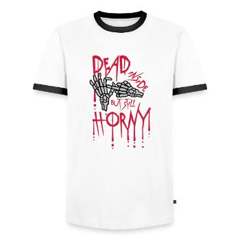 dead inside but horny - Men's Ringer Shirt - white/black - Front - AI Model Female 172 light (172cm) & AI Model Male 178 dark (178cm)