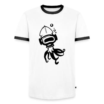 Poulpe pieuvre avec casque Idée cadeau - T-shirt contrasté Homme - blanc/noir - Devant - AI Model Female 172 light (172cm) & AI Model Male 178 dark (178cm)