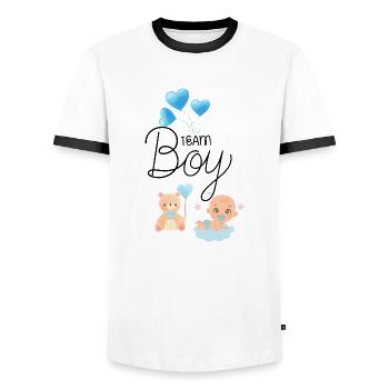 Team boy Gender Reveal Party Shirts - T-shirt contrasté Homme - blanc/noir - Devant - AI Model Female 172 light (172cm) & AI Model Male 178 dark (178cm)