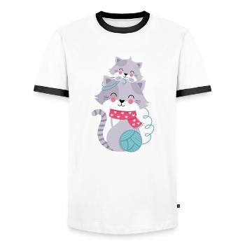 Cats with woolly tuber - Men's Ringer Shirt - white/black - Front - AI Model Female 172 light (172cm) & AI Model Male 178 dark (178cm)