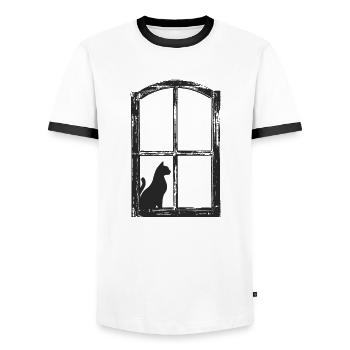 Katze - Männer Kontrast-T-Shirt - Weiß/Schwarz - Vorne - AI Model Female 172 light (172cm) & AI Model Male 178 dark (178cm)