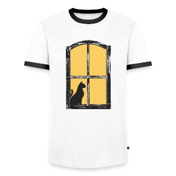 Katze - Männer Kontrast-T-Shirt - Weiß/Schwarz - Vorne - AI Model Female 172 light (172cm) & AI Model Male 178 dark (178cm)