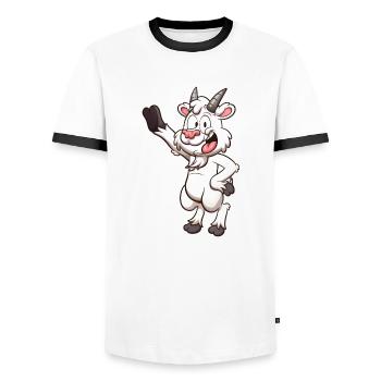 Freundliche lächelnde Cartoon-Ziege - Männer Kontrast-T-Shirt - Weiß/Schwarz - Vorne - AI Model Female 172 light (172cm) & AI Model Male 178 dark (178cm)